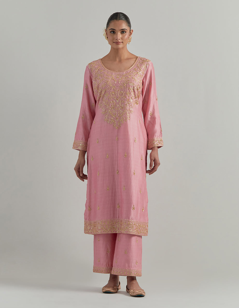 Pink Embroidered Chanderi Suit Set