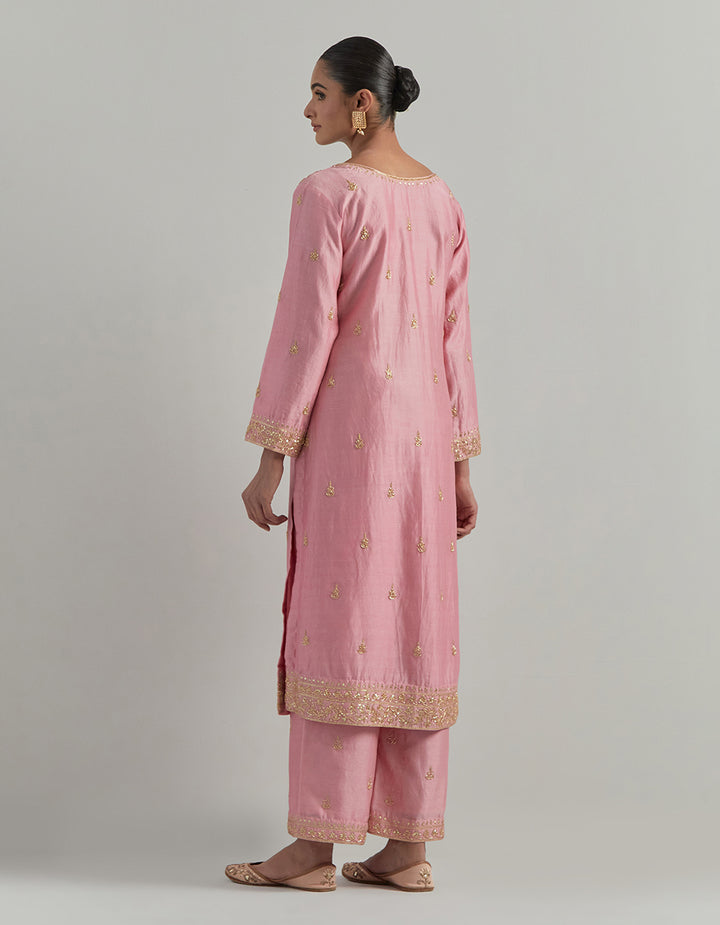 Pink Embroidered Chanderi Suit Set