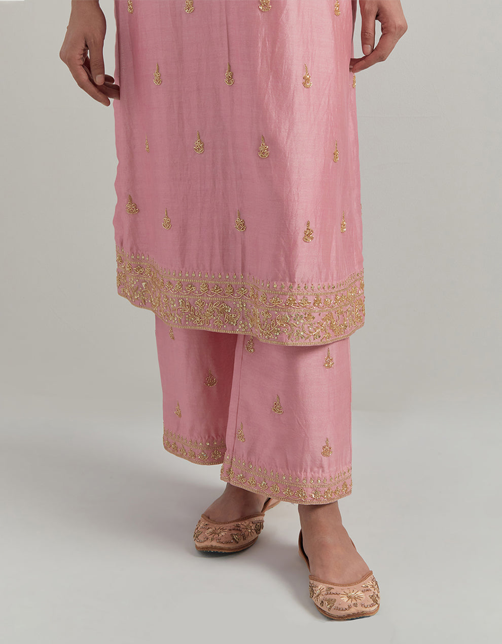 Pink Embroidered Chanderi Suit Set