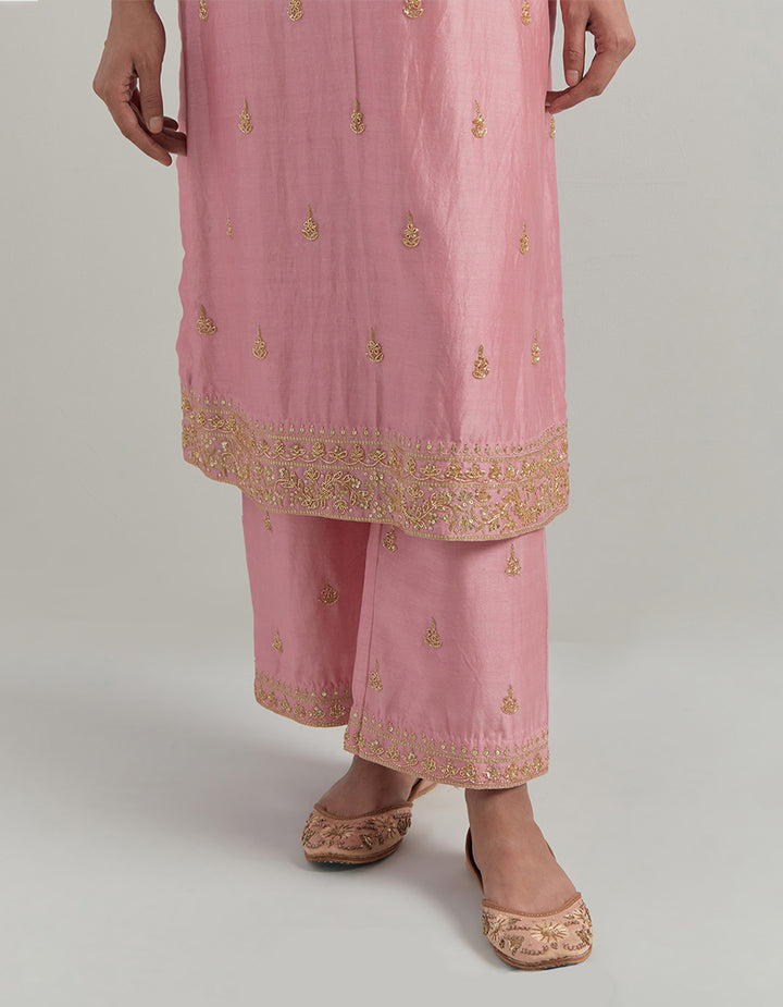 Pink Embroidered Chanderi Suit Set