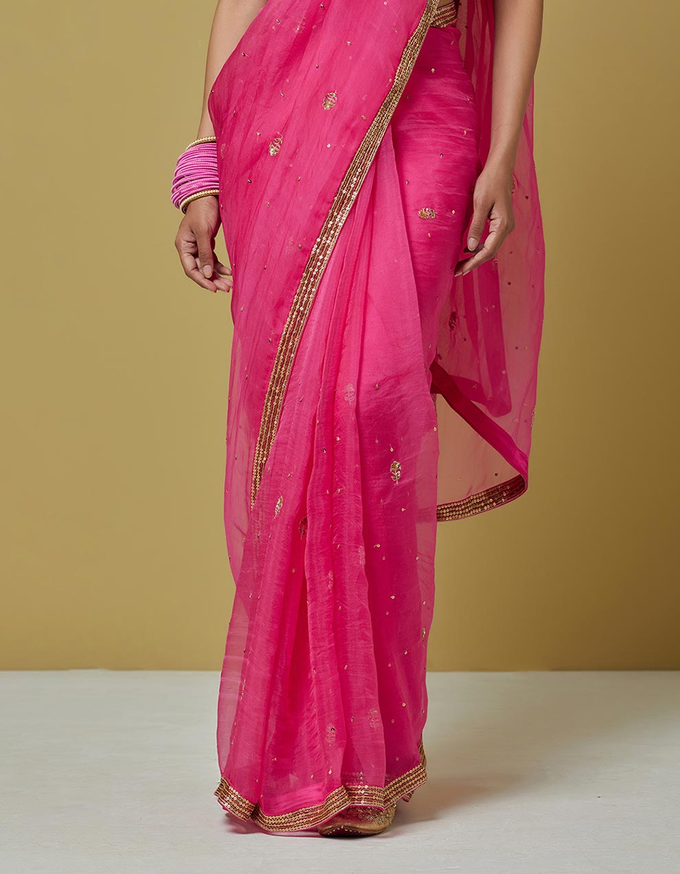 Pink Embroidered Printed Chanderi Blouse With Organza Saree And Satin –  Ikshita Choudhary