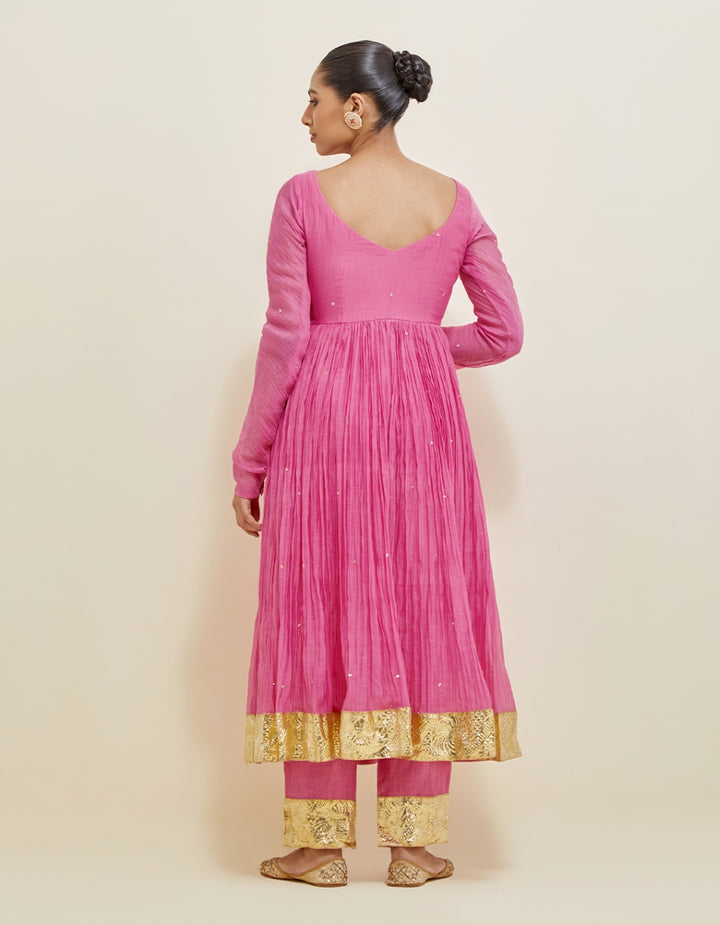 Pink Hand Embroidered Chanderi Anarkali Set