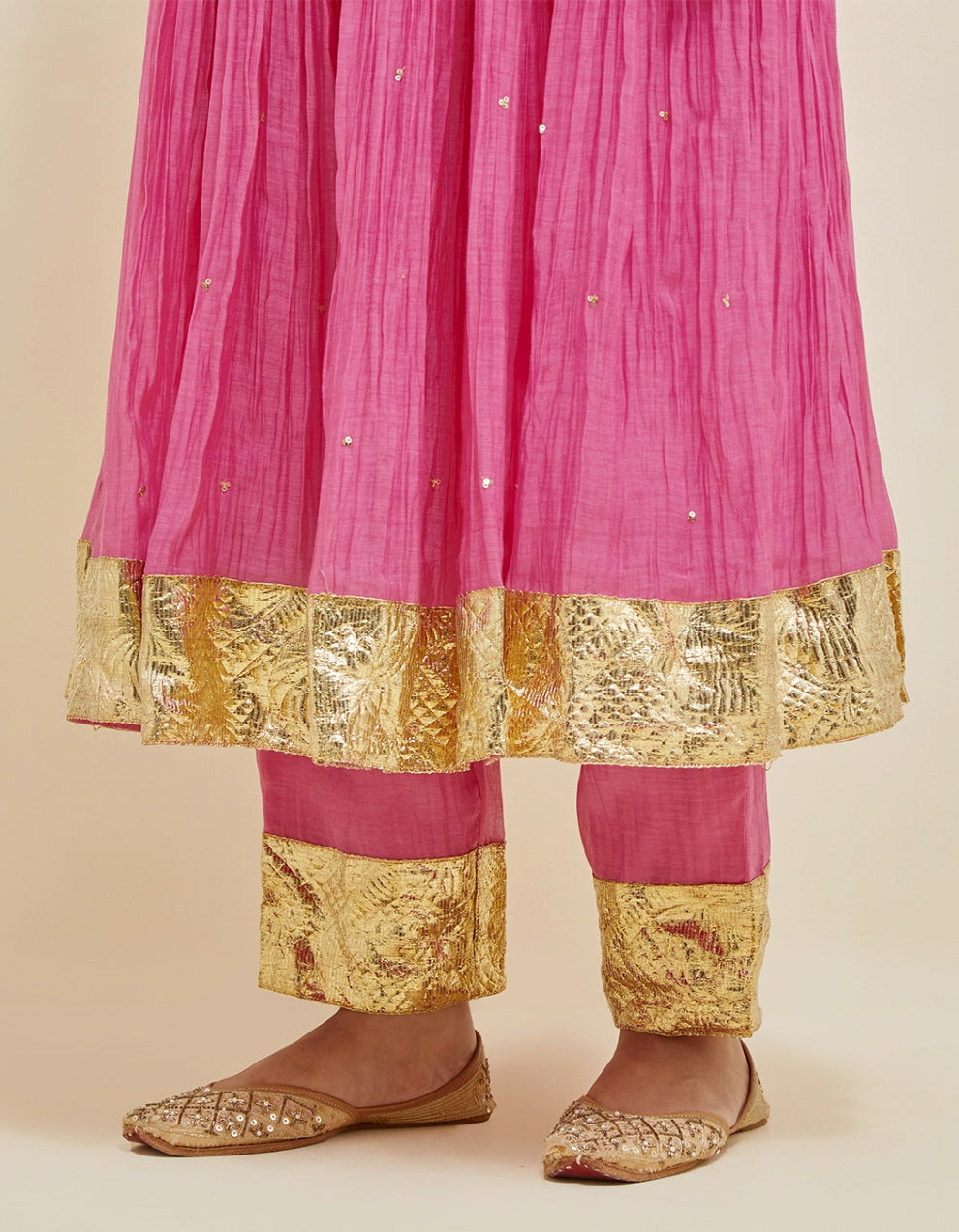 Pink Hand Embroidered Chanderi Anarkali Set