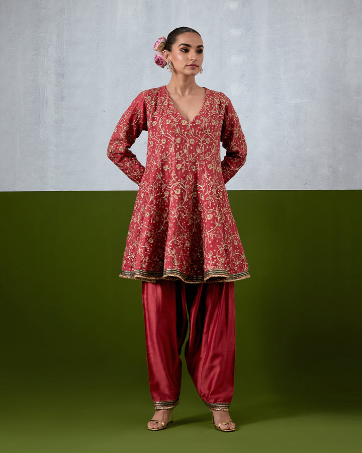Pink Hand Embroidered Chanderi Suit Set