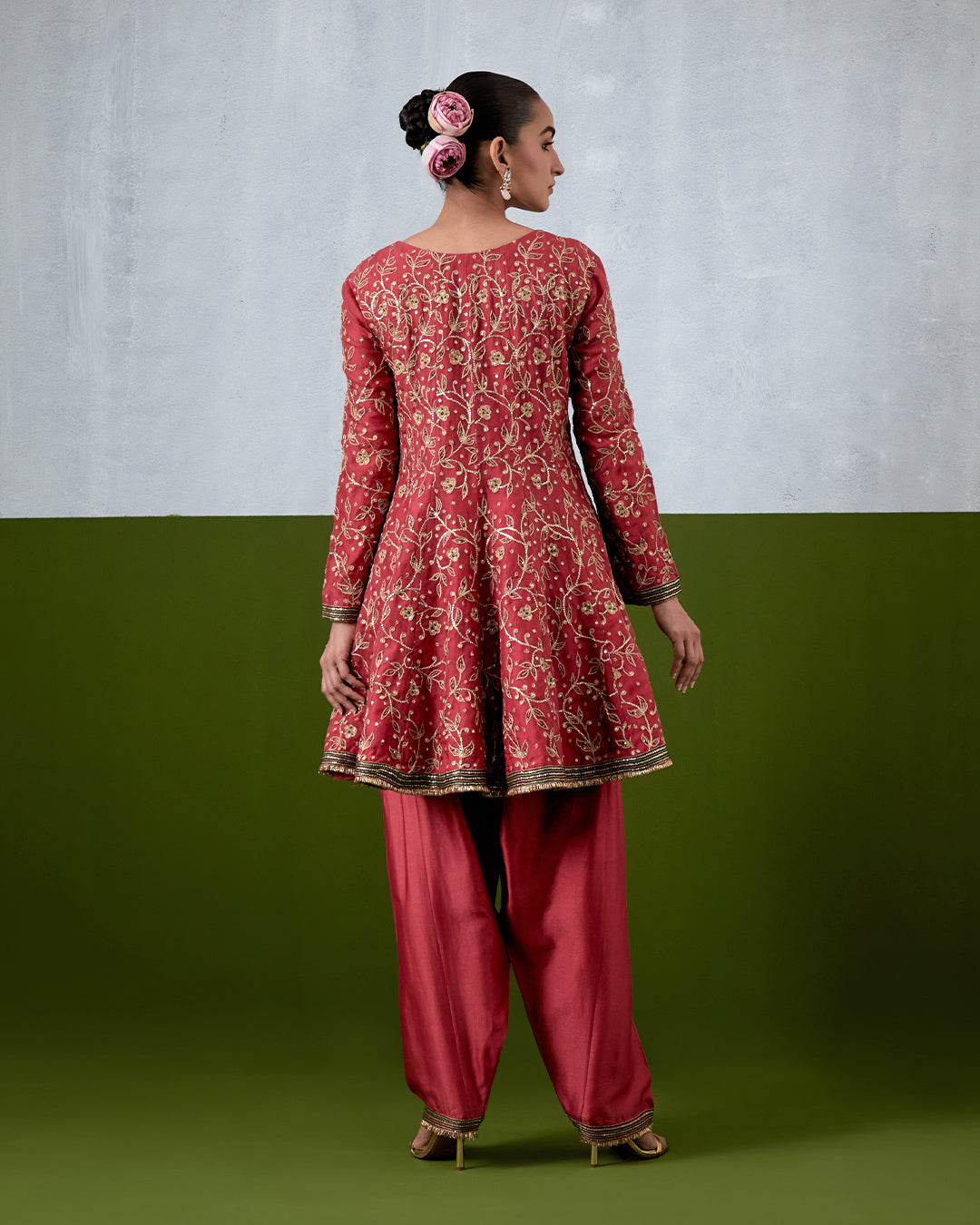 Pink Hand Embroidered Chanderi Suit Set