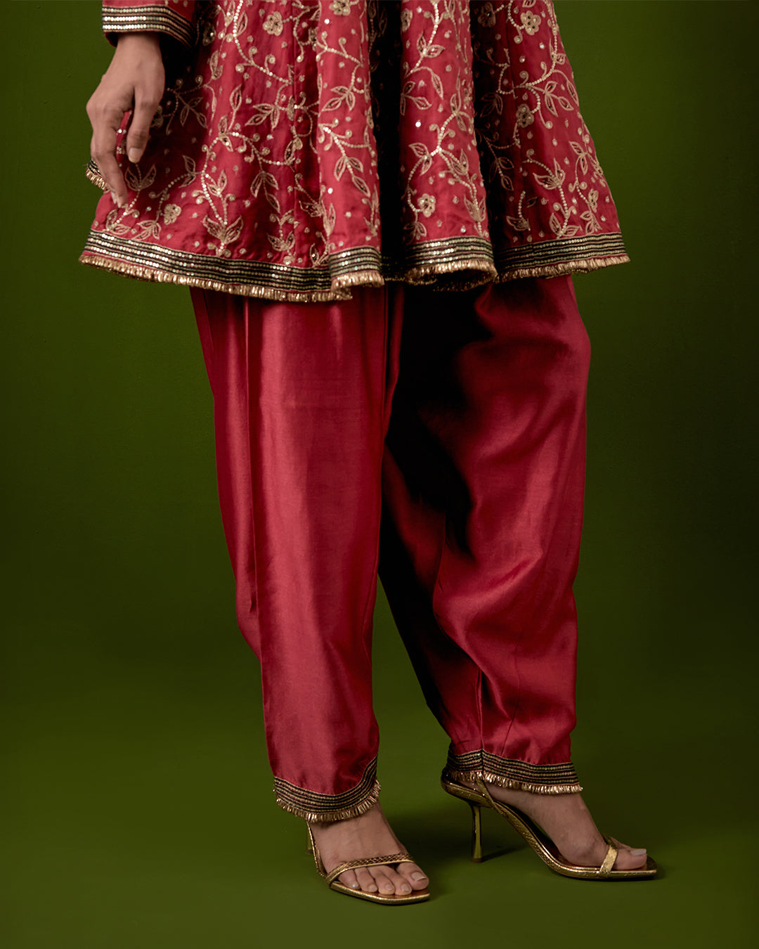 Pink Hand Embroidered Chanderi Suit Set