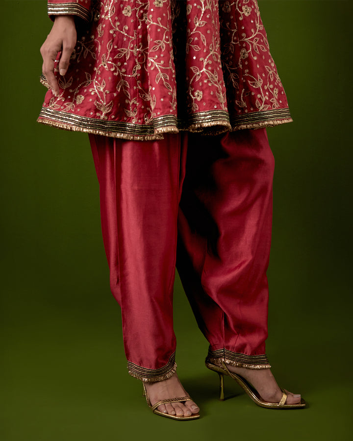 Pink Hand Embroidered Chanderi Suit Set