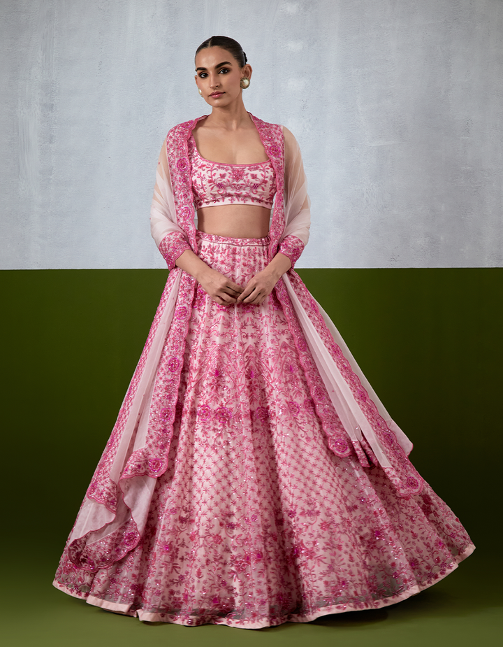 Pink Hand Embroidered Lehenga Set