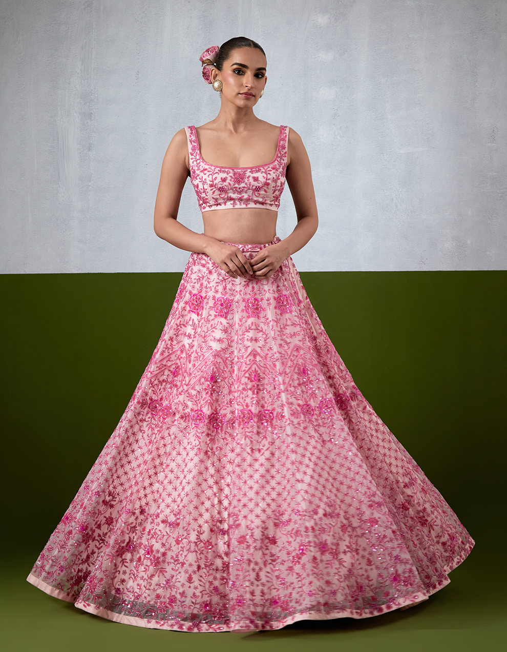 Pink Hand Embroidered Lehenga Set