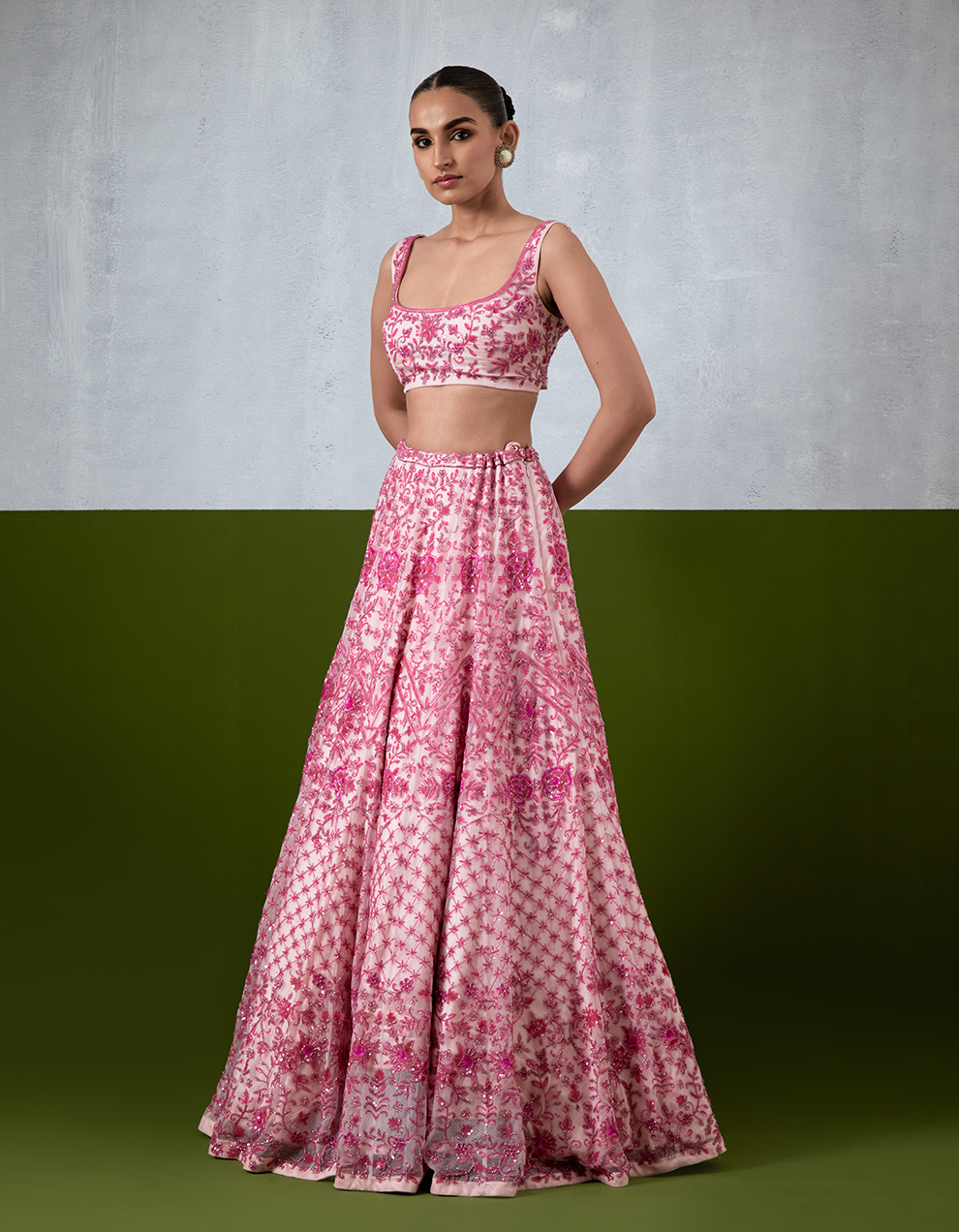Pink Hand Embroidered Lehenga Set