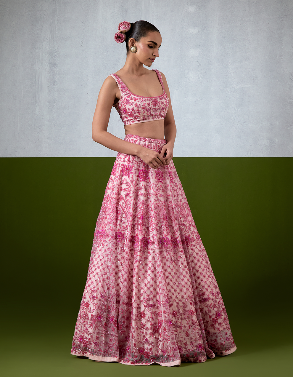 Pink Hand Embroidered Lehenga Set