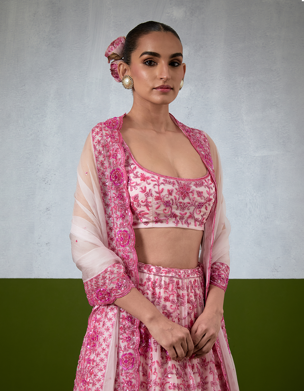 Pink Hand Embroidered Lehenga Set