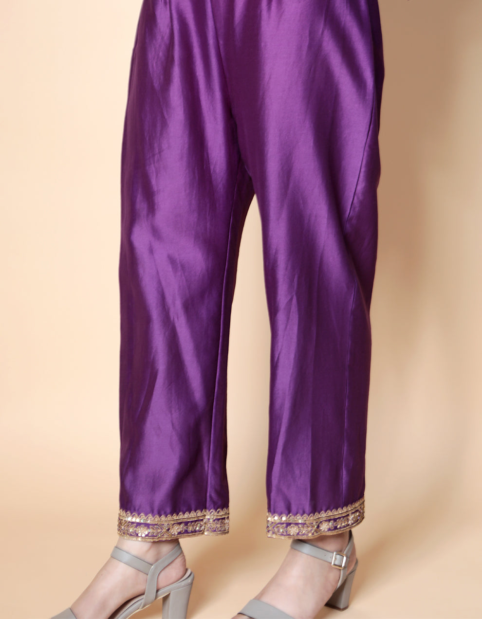 Purple Chanderi Silk Kurta With Pants And A Tissue Organza Dupatta