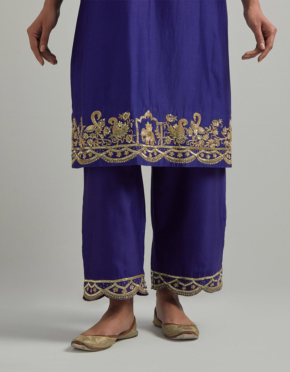 Purple Chanderi Suit With Pant And Organza Dupatta