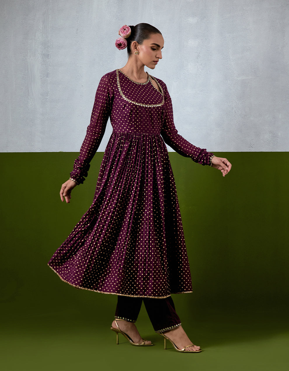 Purple Embroidered Chanderi Anarkali Set
