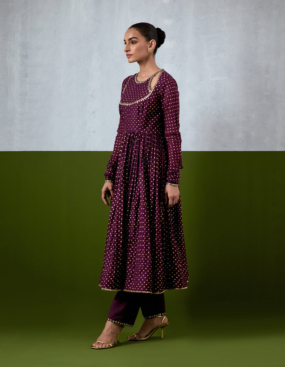 Purple Embroidered Chanderi Anarkali Set
