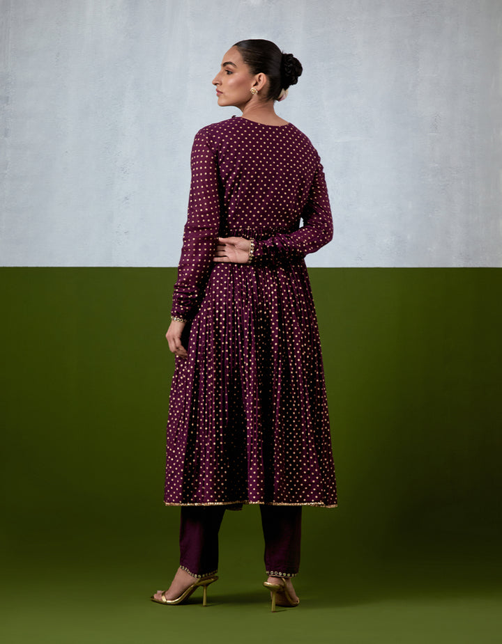 Purple Embroidered Chanderi Anarkali Set