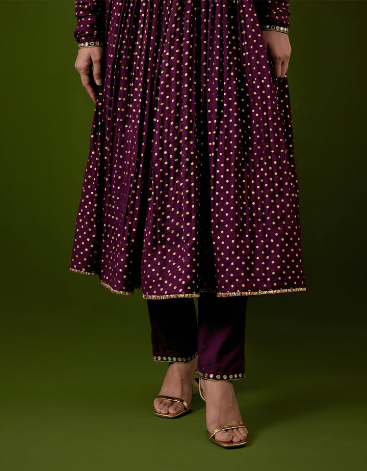 Purple Embroidered Chanderi Anarkali Set
