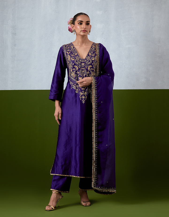 Purple Embroidered Suit Set