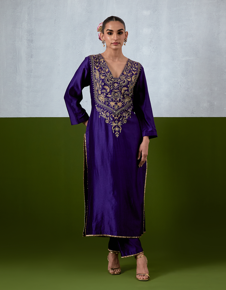 Purple Embroidered Suit Set