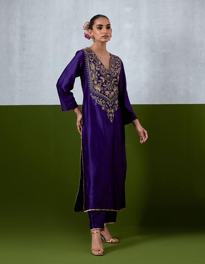 Purple Embroidered Suit Set