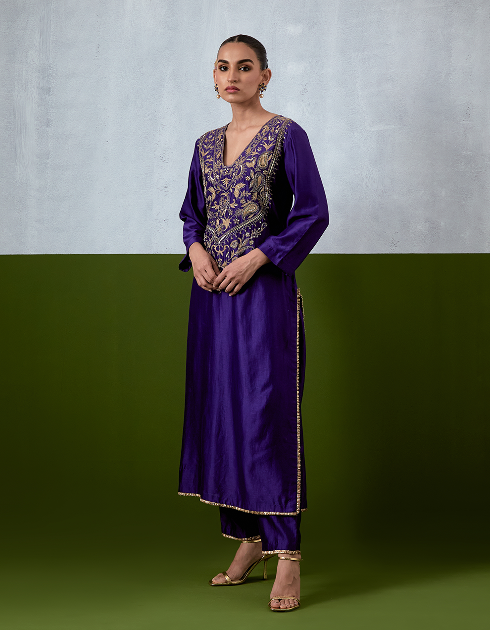 Purple Embroidered Suit Set