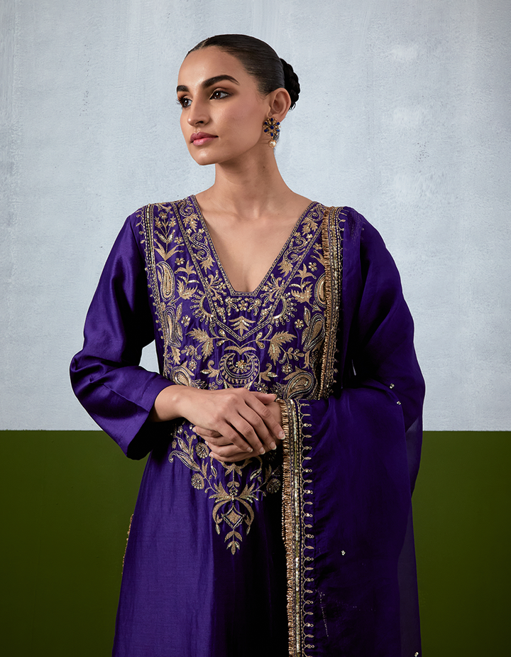 Purple Embroidered Suit Set