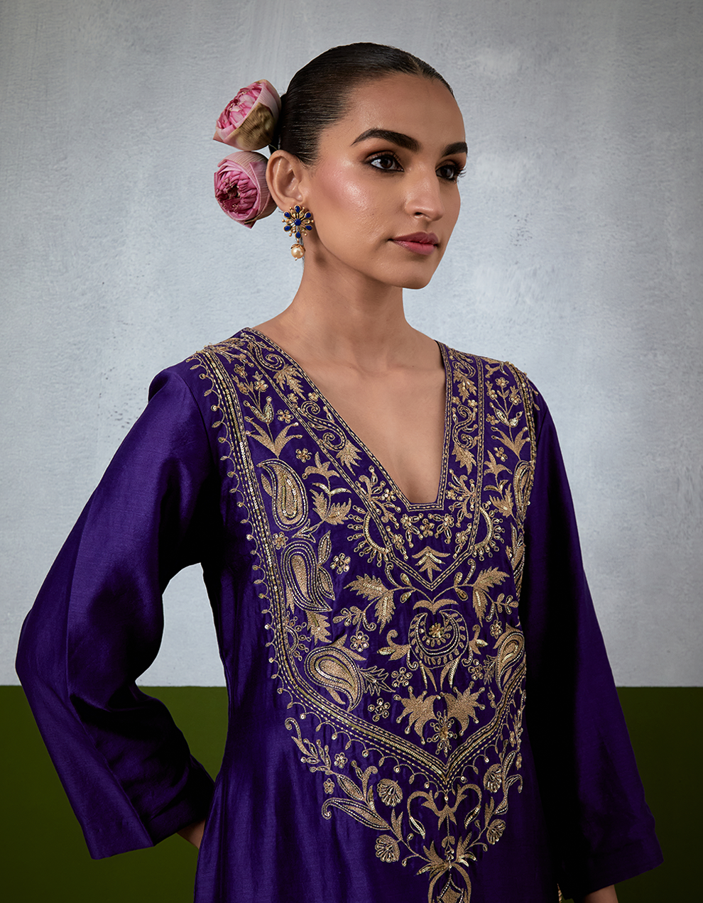 Purple Embroidered Suit Set
