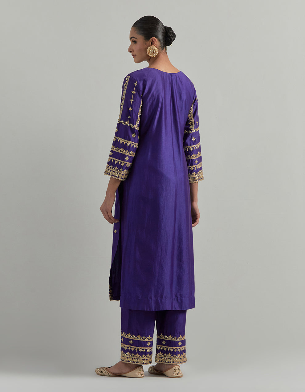 Purple Hand Embroidered Chanderi Suit Set