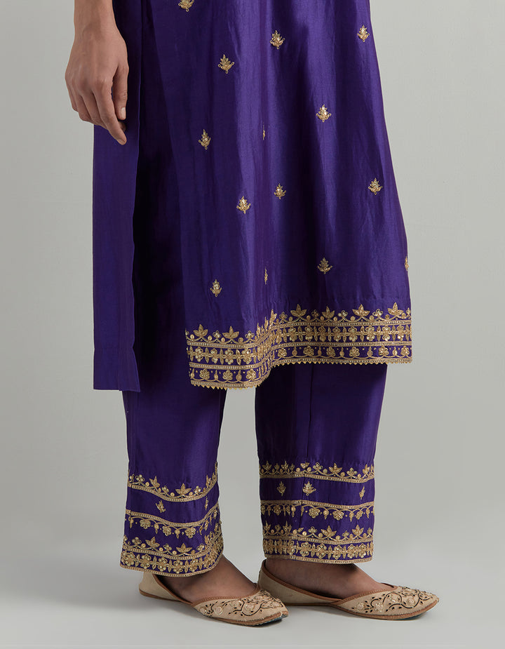 Purple Hand Embroidered Chanderi Suit Set