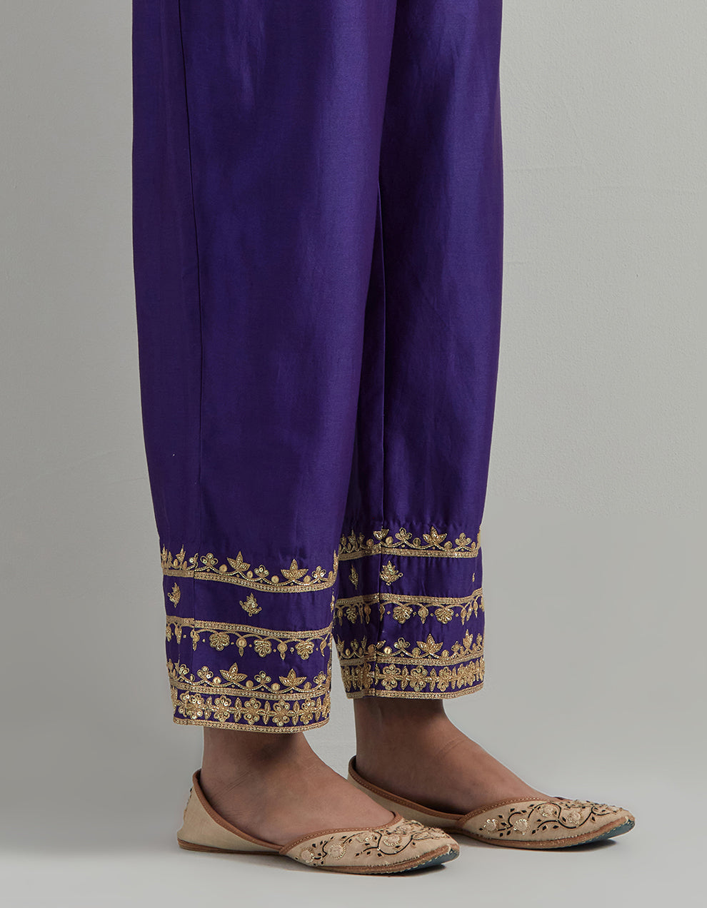 Purple Hand Embroidered Chanderi Suit Set