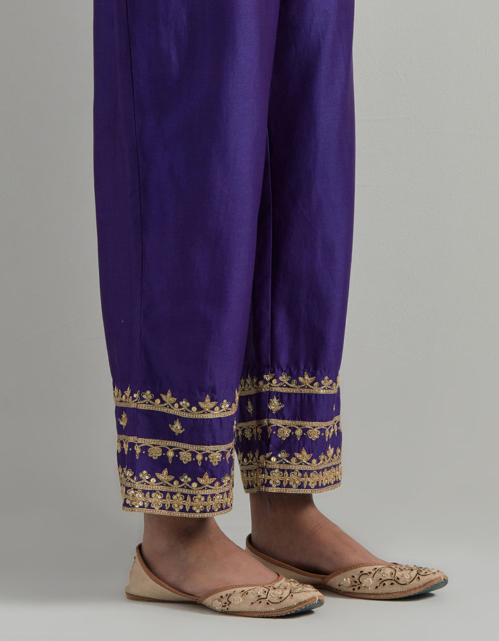 Purple Hand Embroidered Chanderi Suit Set