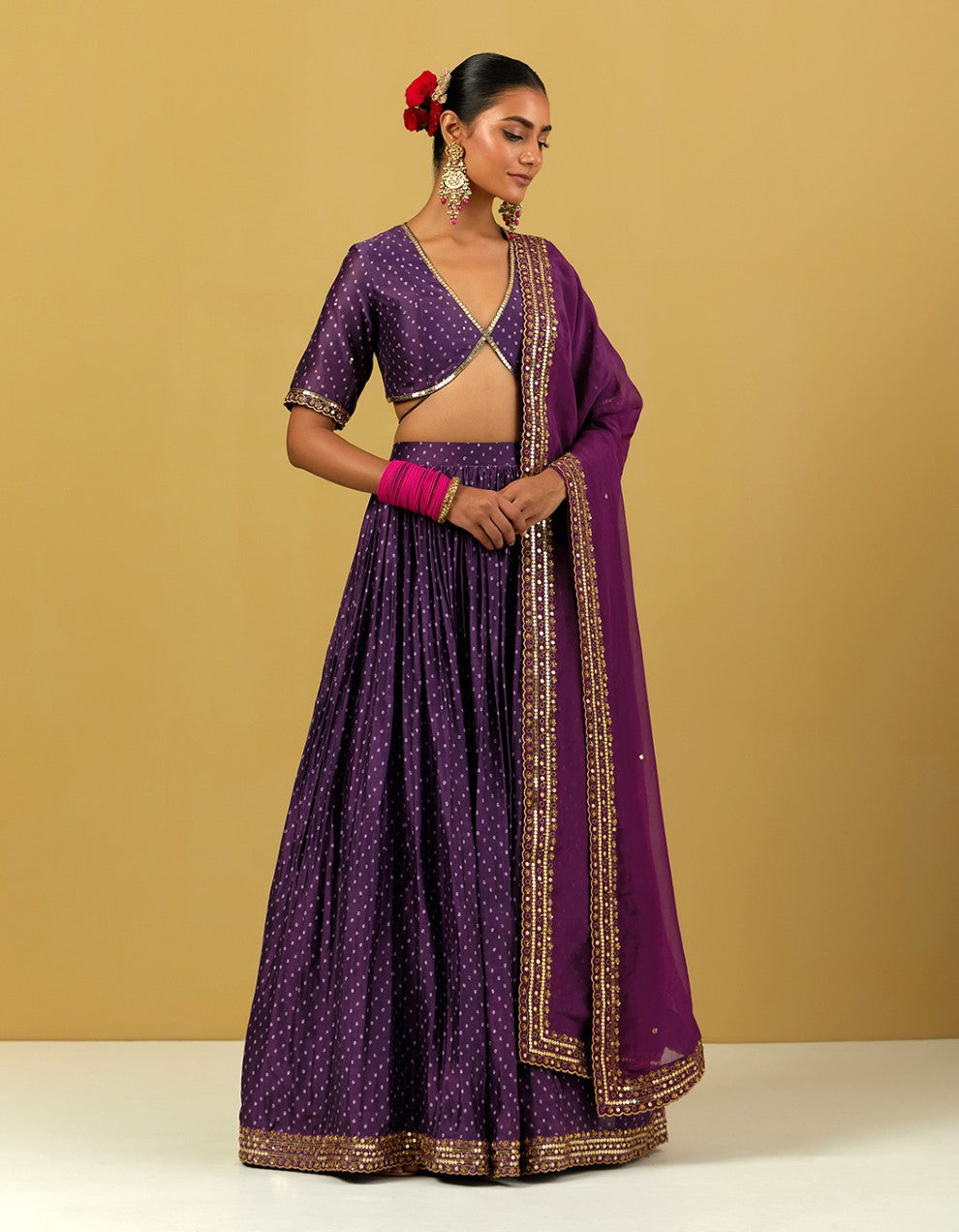 purple-hand-embroidered-printed-chanderi-silk-blouse-with-lehenga-and-dupatta