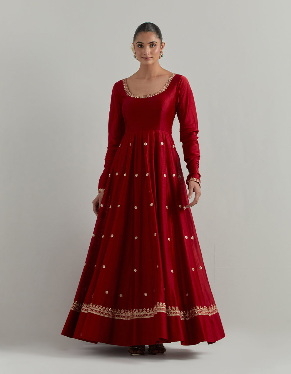 Red Embroidered Anarkali Suit Set