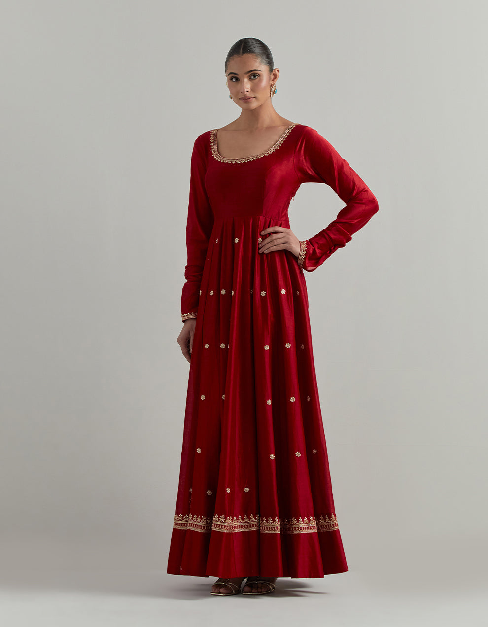 Red Embroidered Anarkali Suit Set