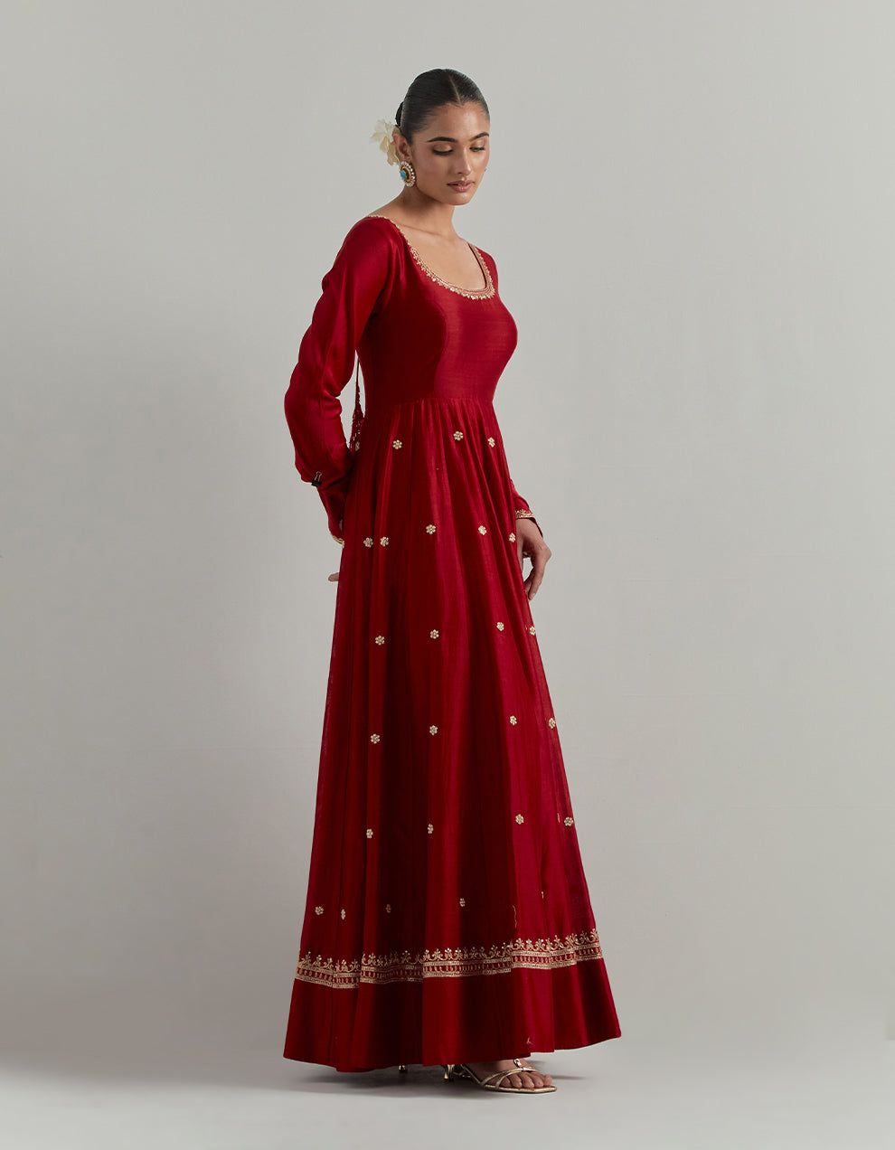 Red Embroidered Anarkali Suit Set
