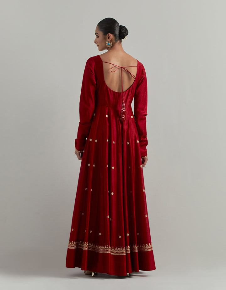 Red Embroidered Anarkali Suit Set