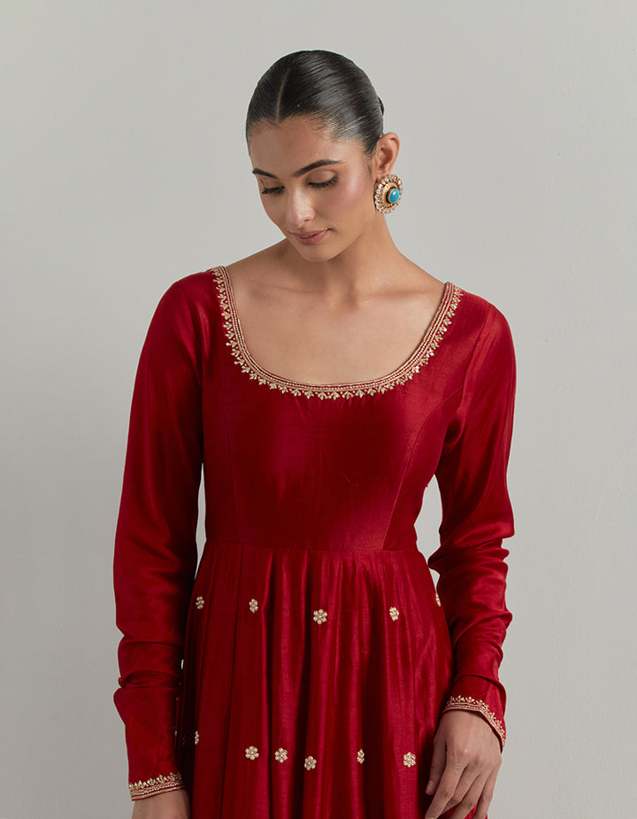 Red Embroidered Anarkali Suit Set