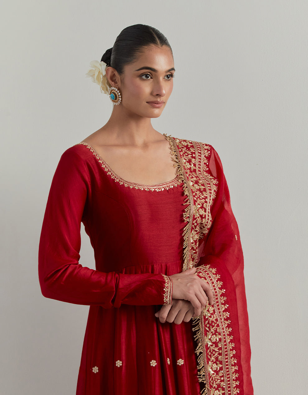 Red Embroidered Anarkali Suit Set
