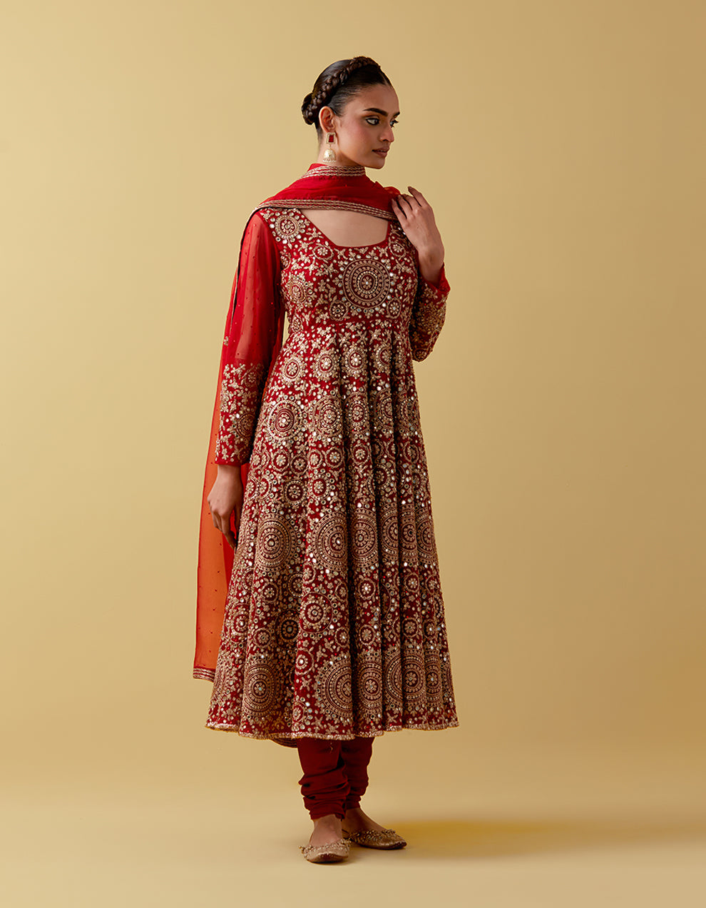 Red Embroidered Anarkali Suit Set