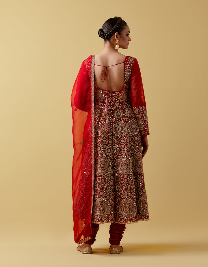 Red Embroidered Anarkali Suit Set