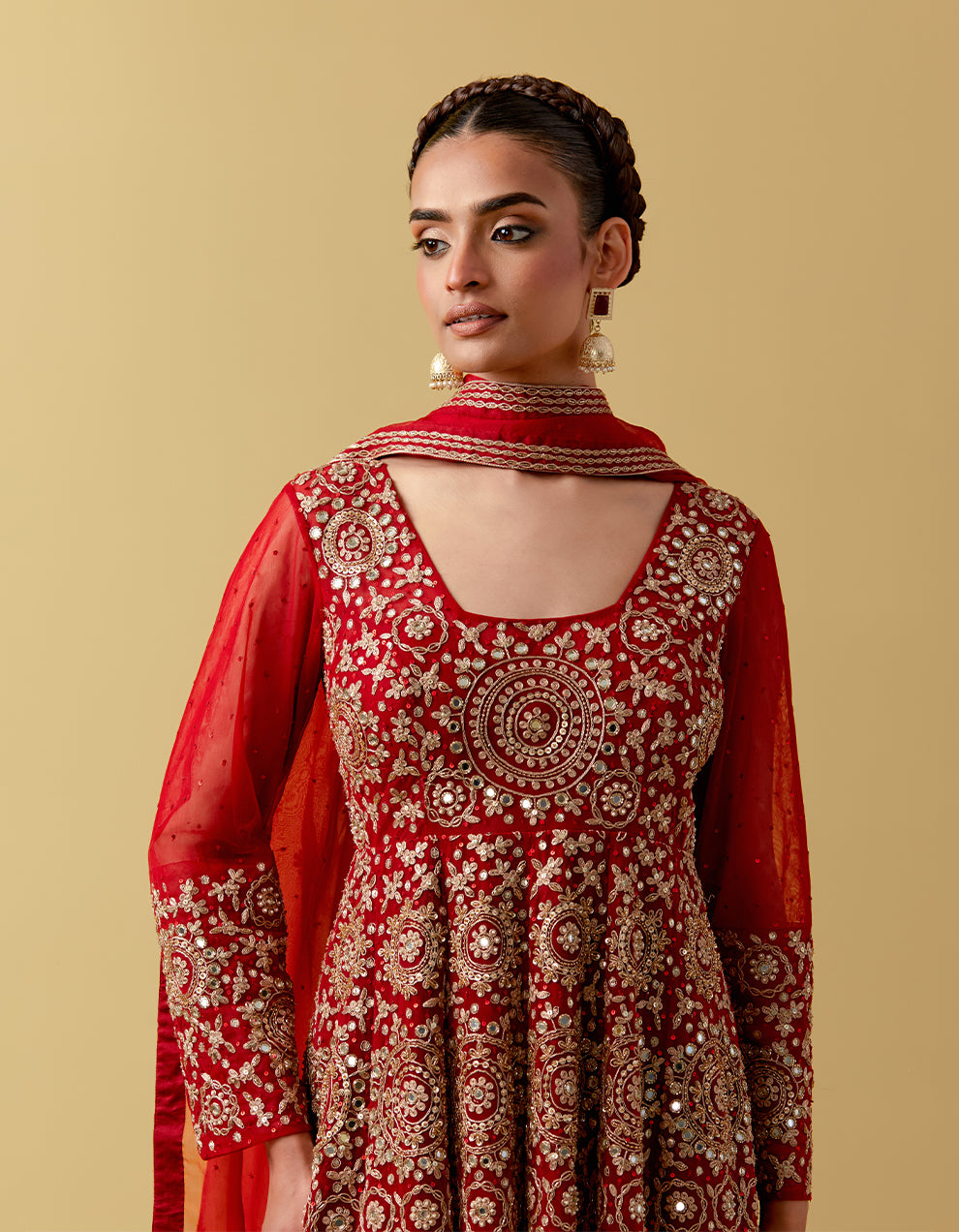 Red Embroidered Anarkali Suit Set