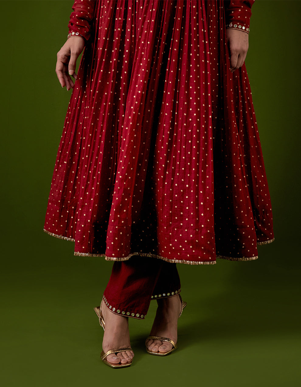 Red Embroidered Chanderi Anarkali Set