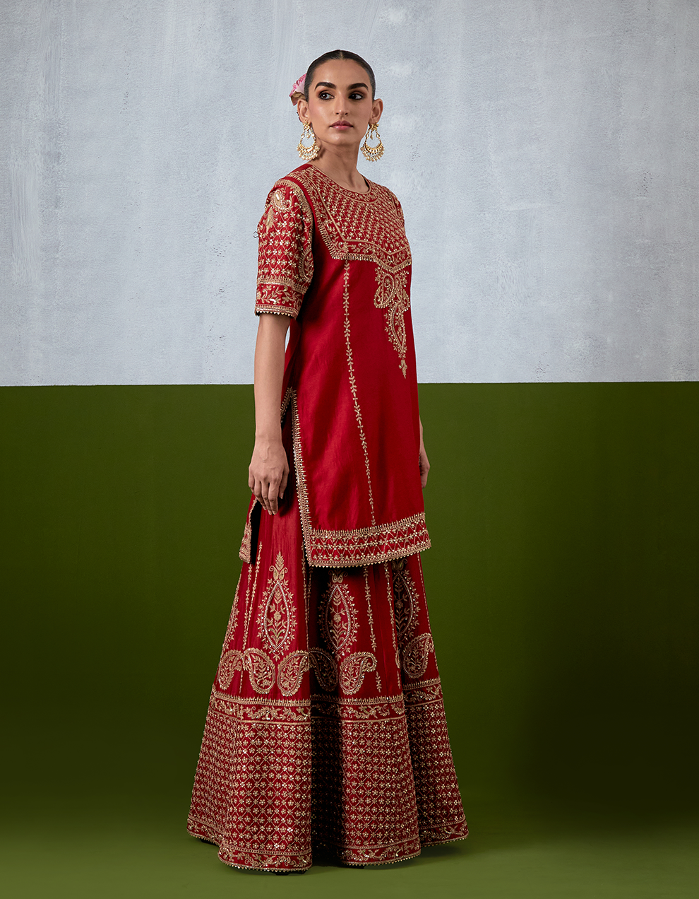 Red Embroidered Sharara Suit Set