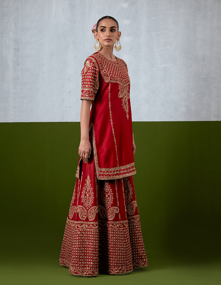 Red Embroidered Sharara Suit Set