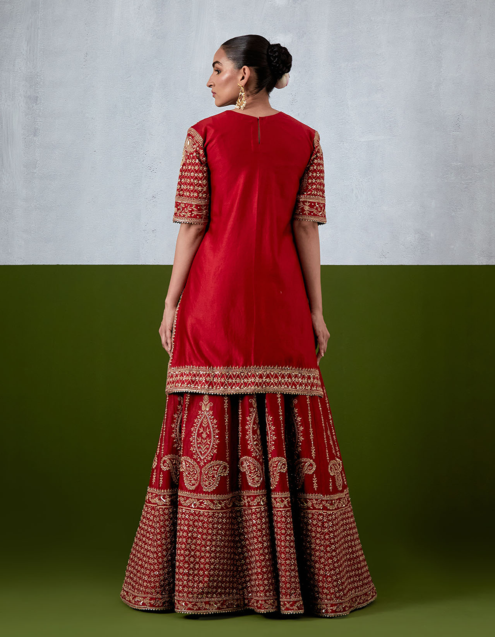 Red Embroidered Sharara Suit Set