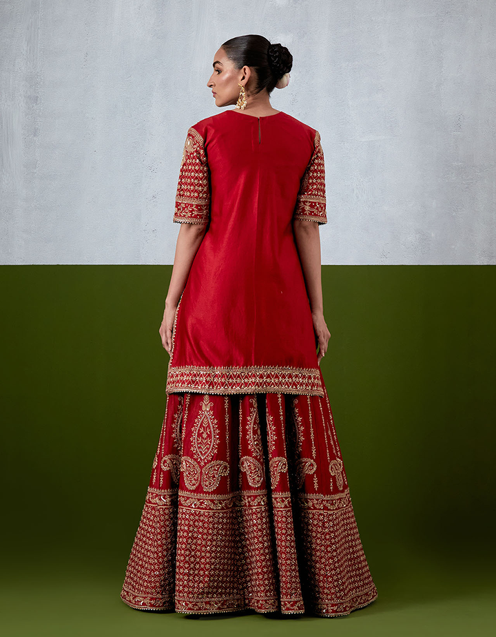Red Embroidered Sharara Suit Set