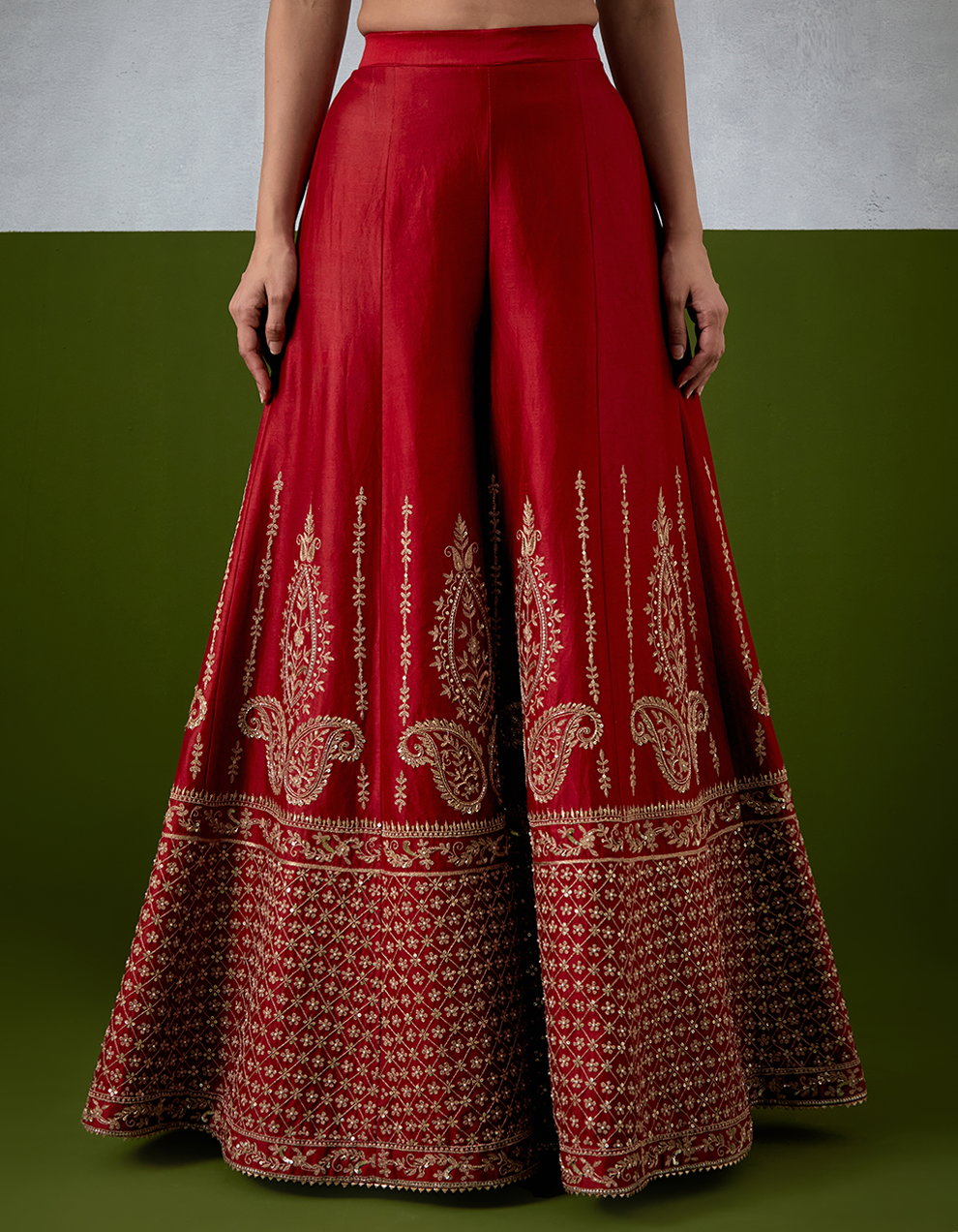 Red Embroidered Sharara Suit Set