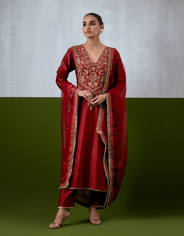 Red Embroidered Suit Set