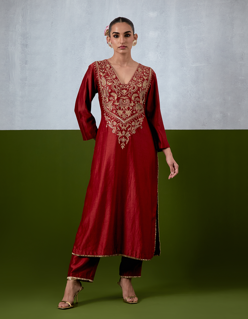 Red Embroidered Suit Set